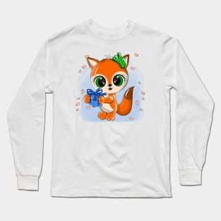 Adorable orange fox with cute eyes Long Sleeve T-Shirt